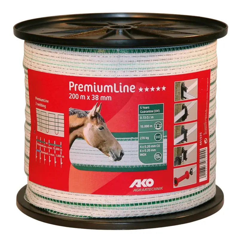 Super-Preis Weidezaunband PremiumLine weiß/grün, L 200 m, B 38 mm