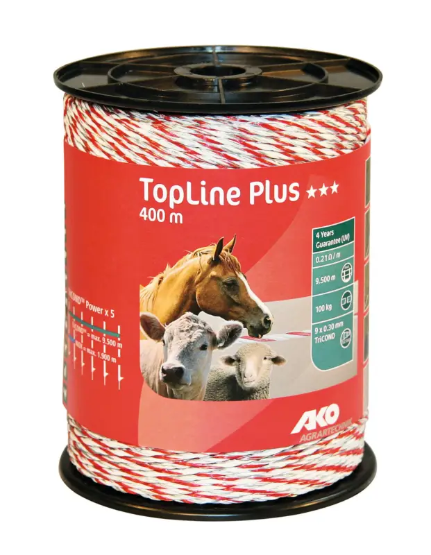 Weidezaunlitze TopLine Plus weiß/rot, 400 m Highlight