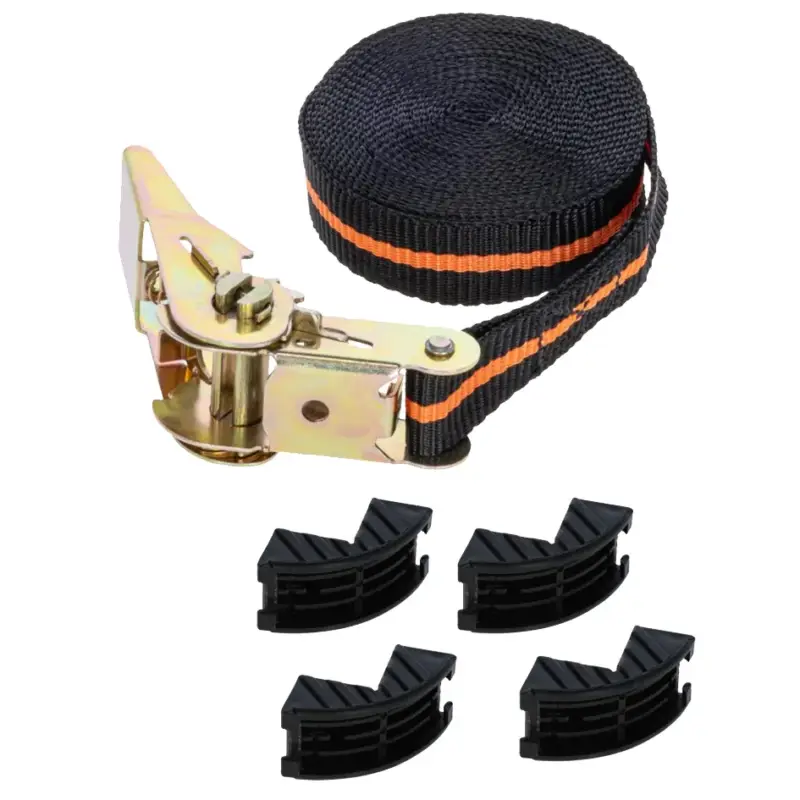 Bestseller Zurrgurt mit 4 Kantenschutz schwarz/orange, 5 m x 25 mm