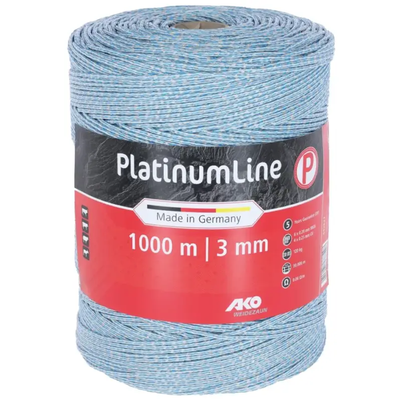 Weidezaunlitze PlatinumLine weiß / blau 1000 m x 3 mm Versand Am Gleichen Tag