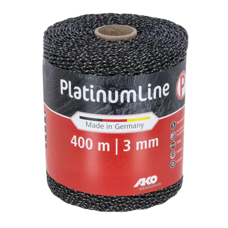 Preisknaller AKO Weidezaunlitze PlatinumLine geflochten schwarz / weiß 400m, 3 mm