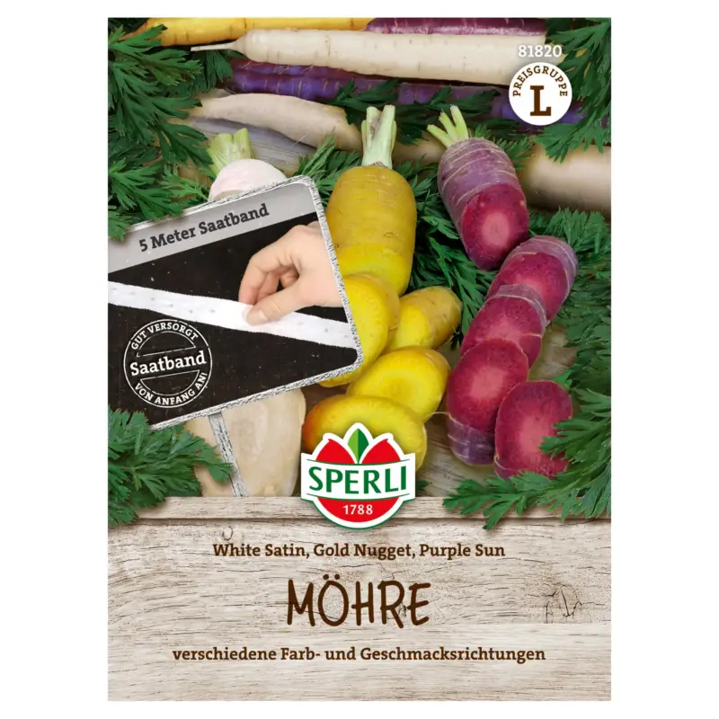 Sperli Saatband, Möhre 'White Satin', 'Gold Nugget' & 'Purple Sun' Markenprodukt