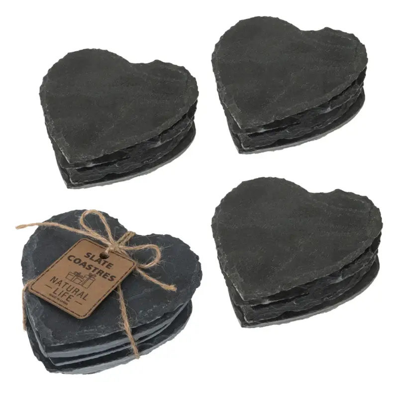 Günstig Schiefer-Untersetzer, 4x4er-Set, Herzform, Anthrazit, 10 x 10 x 1 cm