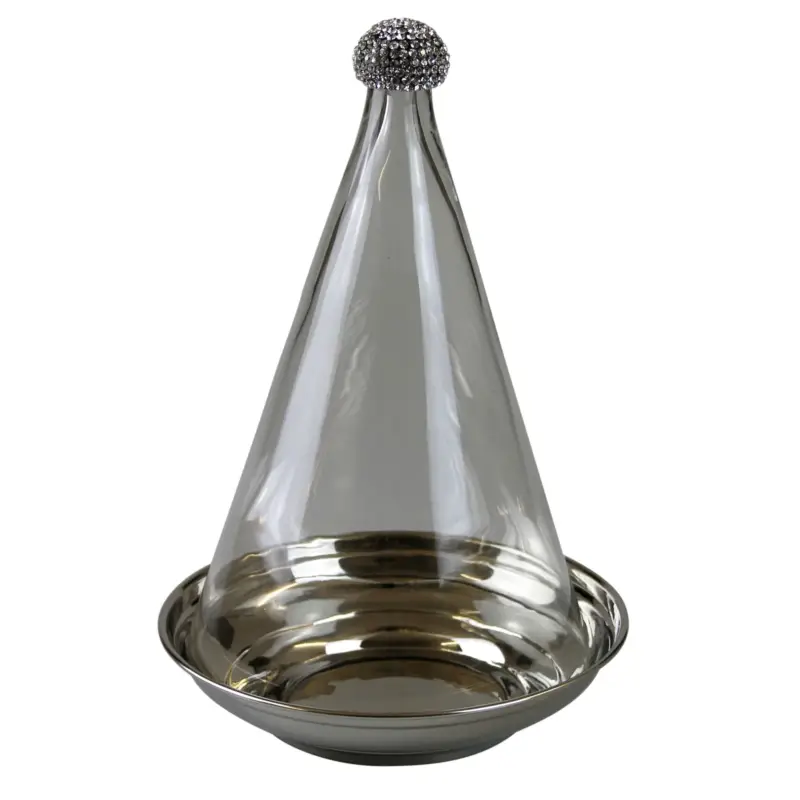 Rabatt Deko Platte mit Haube, Edelstahl, Glas, in Gold, Höhe 37 cm, Ø 24 cm