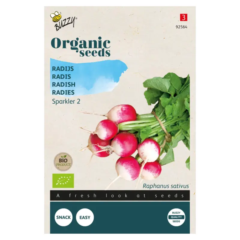 Billig Bio Gemüsesamen, Bio-Radies 'Sparkler 2', weiß/rosa, 2,5 g