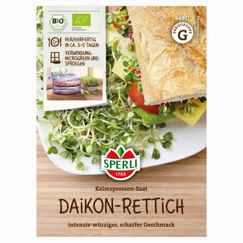 Bestpreis Bio-Saatgut, Bio-Keimsprossen 'Dalcon-Rettich', grün