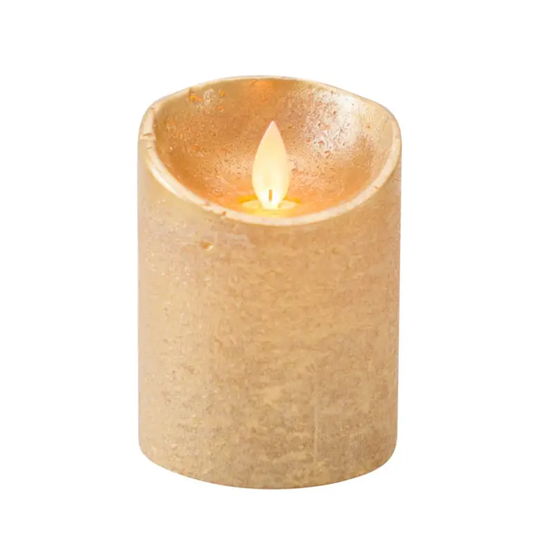 Neue Ware LED Echtwachskerze 'Magic Flame', gold, Ø 7,5 x H 10 cm