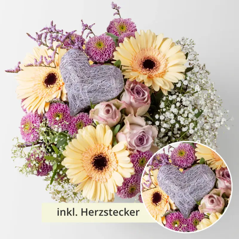 Preiswert Blumenstrauß 'Apricot Attraction' inkl. Herzstecker lila, handgebunden, Größe M
