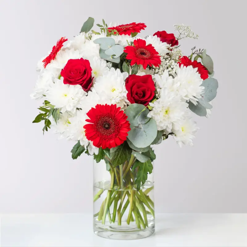 Finale Aktion Blumenstrauß 'Prima' rot-weiß, handgebunden