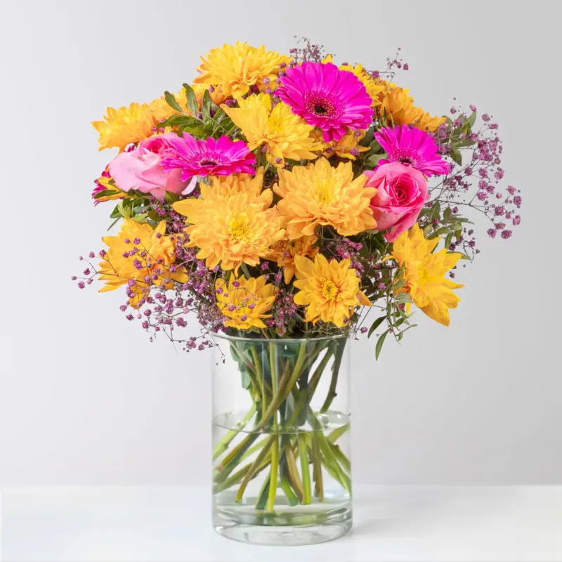 Blumenstrauß 'Prima' pink-orange, handgebunden Bestpreis