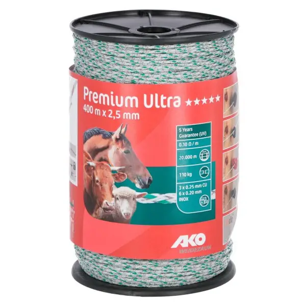 Weidezaunlitze Premium Ultra 400 m. weiß / grün Direktkauf