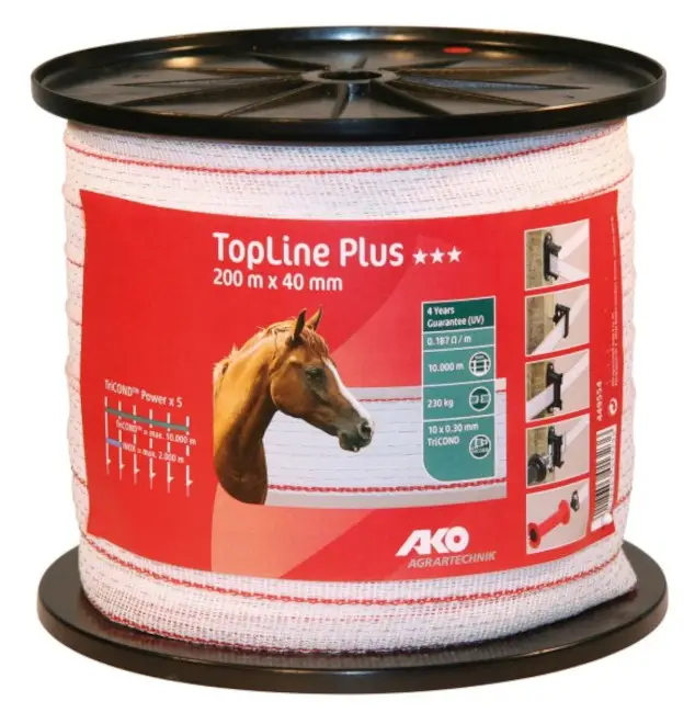 Nur Heute Weidezaunband TopLine Plus 200m x 40mm weiß / rot