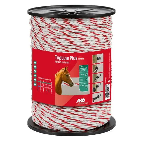 Bestpreis Weidezaunseil TopLine Plus 400m x 6mm weiß / rot