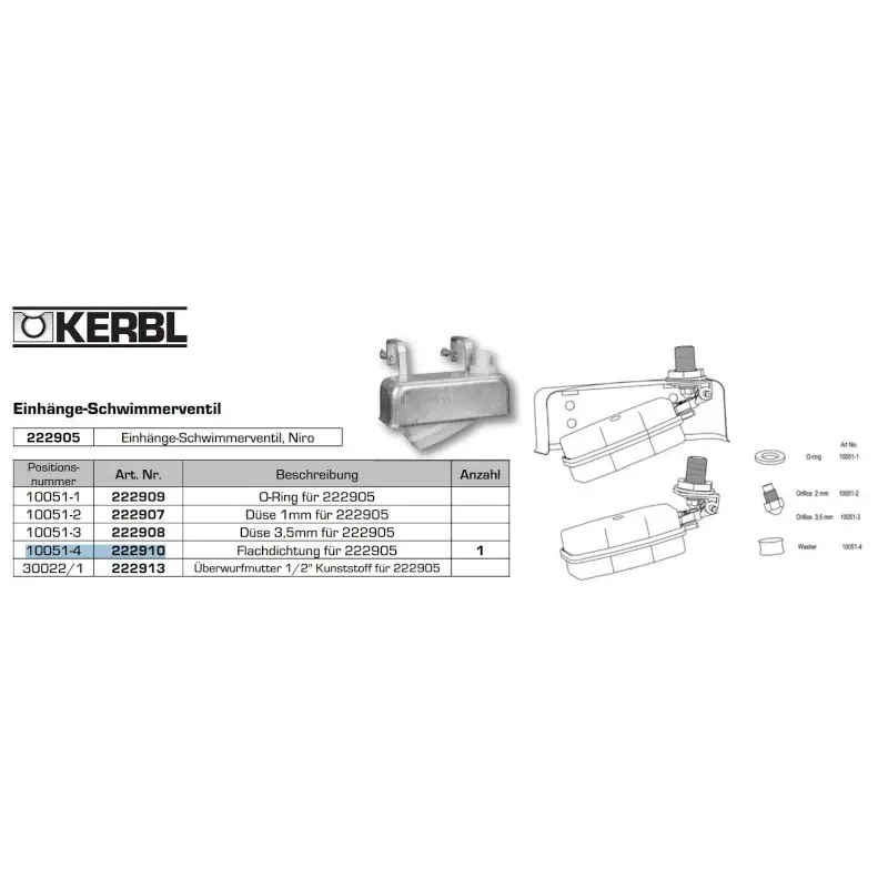 Begrenztes Angebot Einhänge Schwimmerventil 1/2" Flachdichtung Kerbl