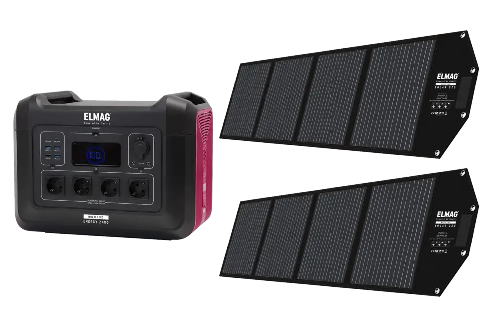 ElmagSolargeneratorset Energy 2400W + 2 x Solar 220 Watt tragbar Neu