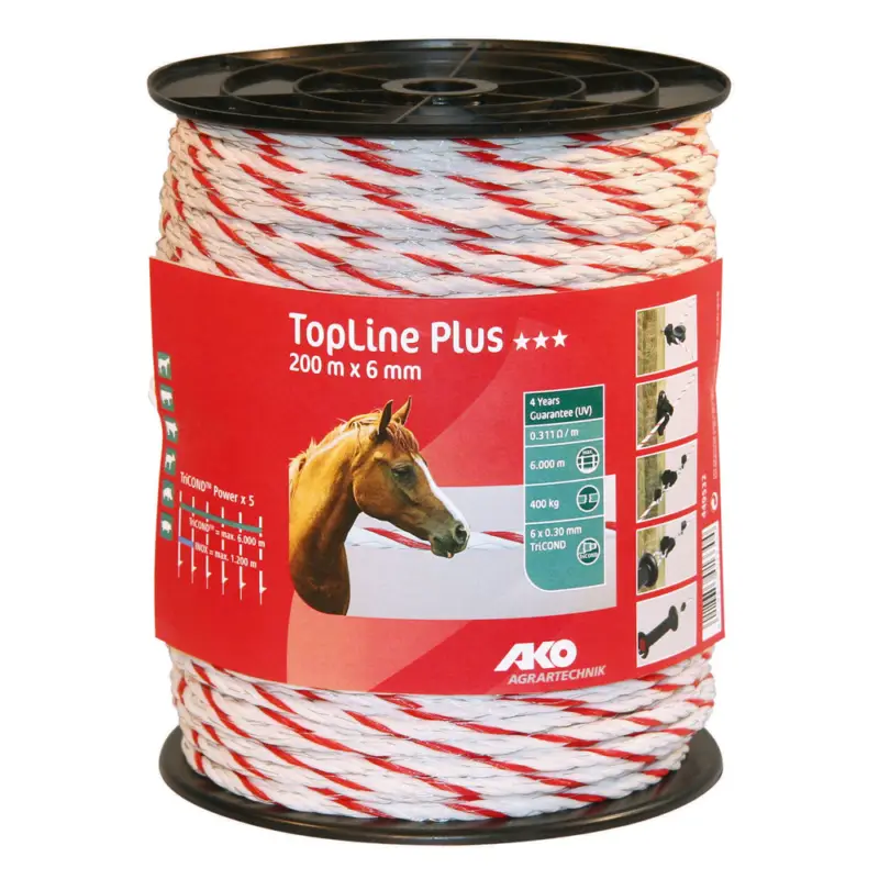 AKOWeidezaunseil TopLine weiß/rot, 6 mm / 200 m Garantierte Lieferung