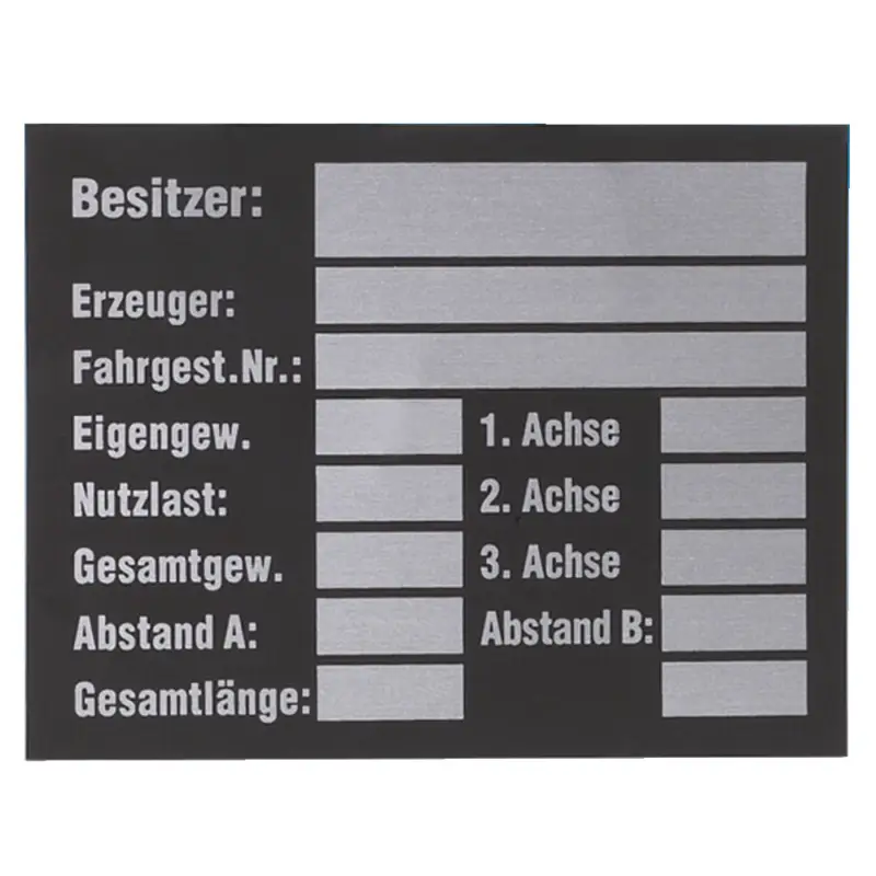 Typenschild-Klebefolie für 3-achsige Fahrzeuge Garantierte Lieferung