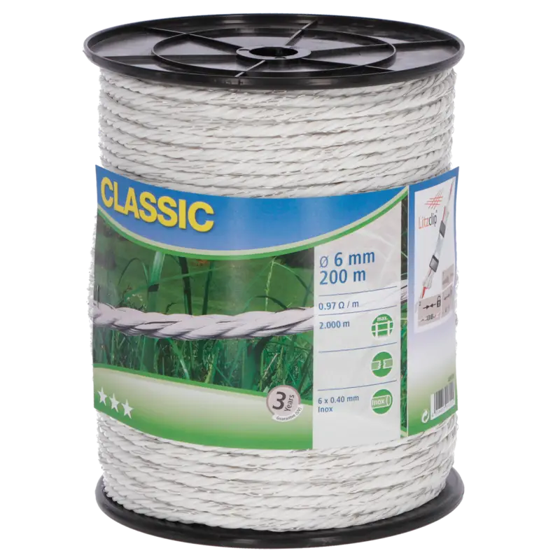 Bestseller Weidezaunseil Classic weiß, 6 mm / 200 m