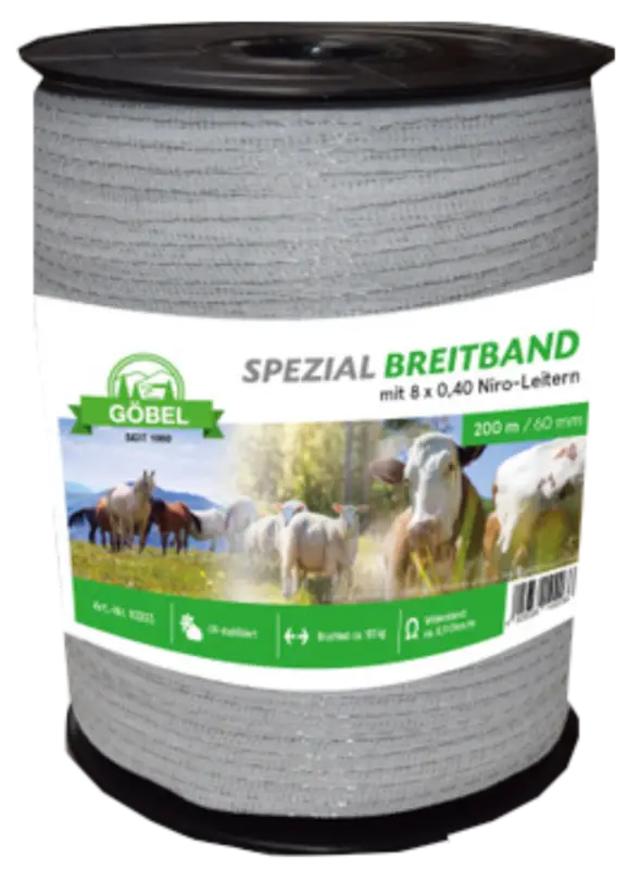 Zertifiziert GöbelWeidezaunband weiß extrabreit, 60 mm / 200 m