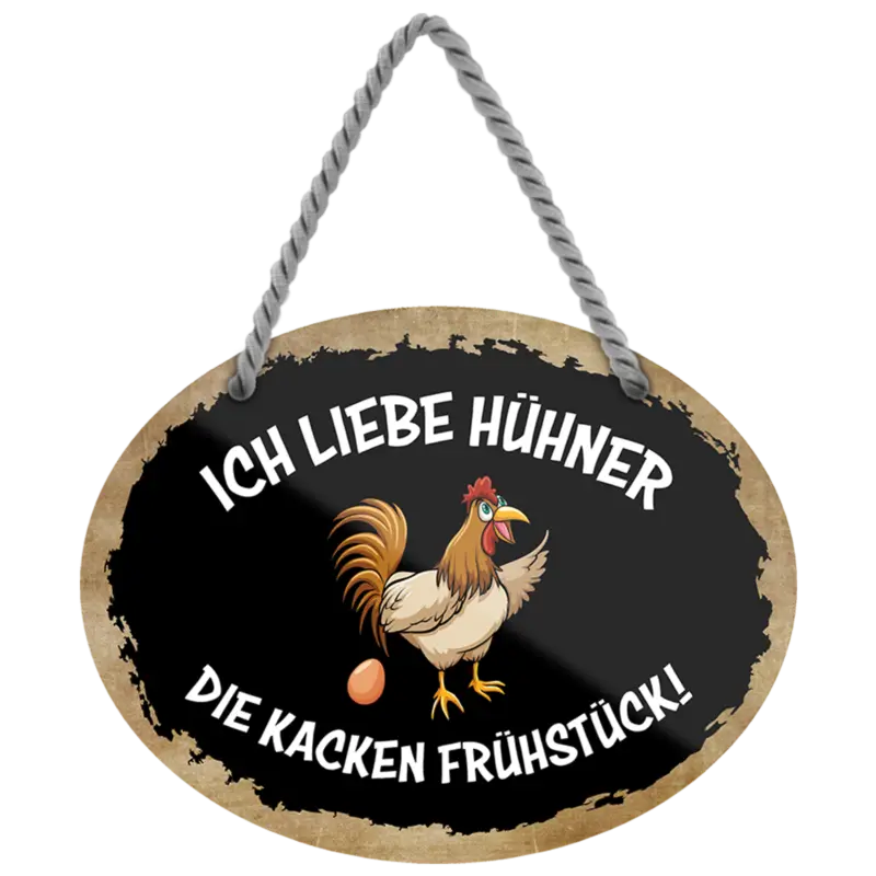 Hängeschild Hühner Frühstück oval Neuheit