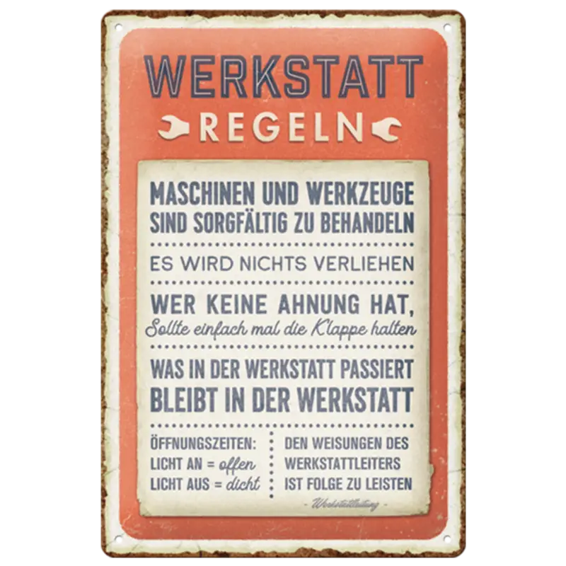 Blechschild Werkstattregeln20x30cm Jetzt Bestellen