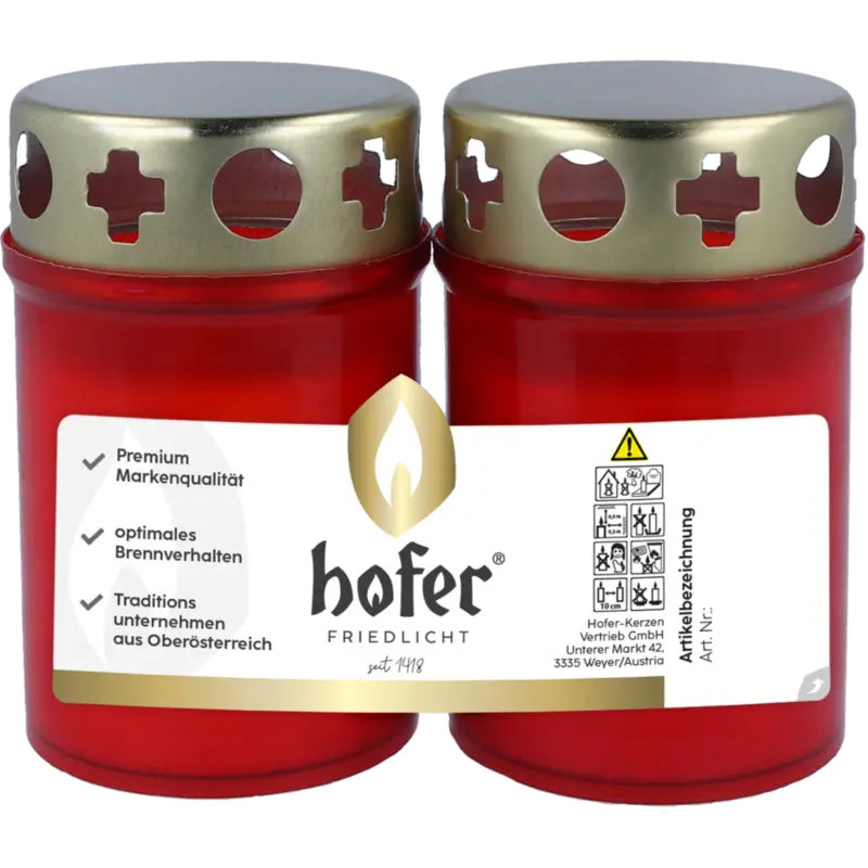 Günstig Grabkerze mit Deckel 2er Pkg rot