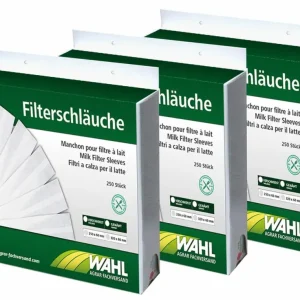 Sale WAHL-Hausmarke Milchfilter genäht - 250 Stück im Spenderkarton - versch. Größen 250 x 58 mm | Miele, Lister, Fullwood, Westfalia