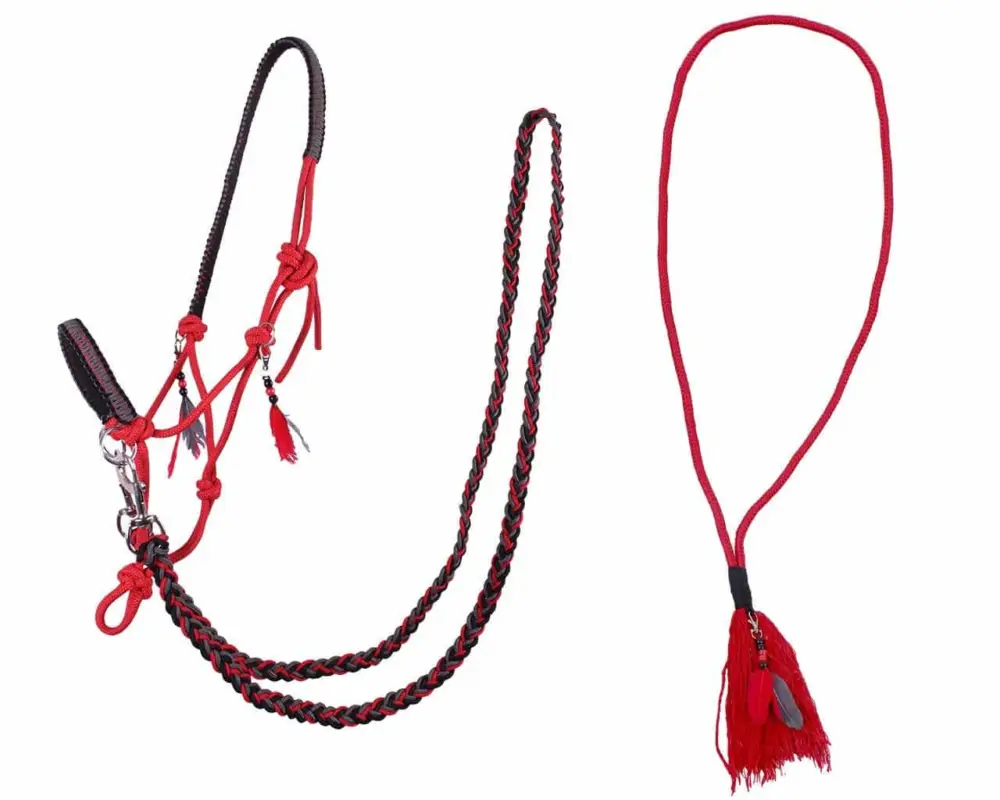 QHP Knotenhalfter Set Liberty rot, Full = Warmblut Highlight