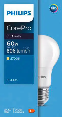 Markenware Philips LED-Birne E27 8W/60W