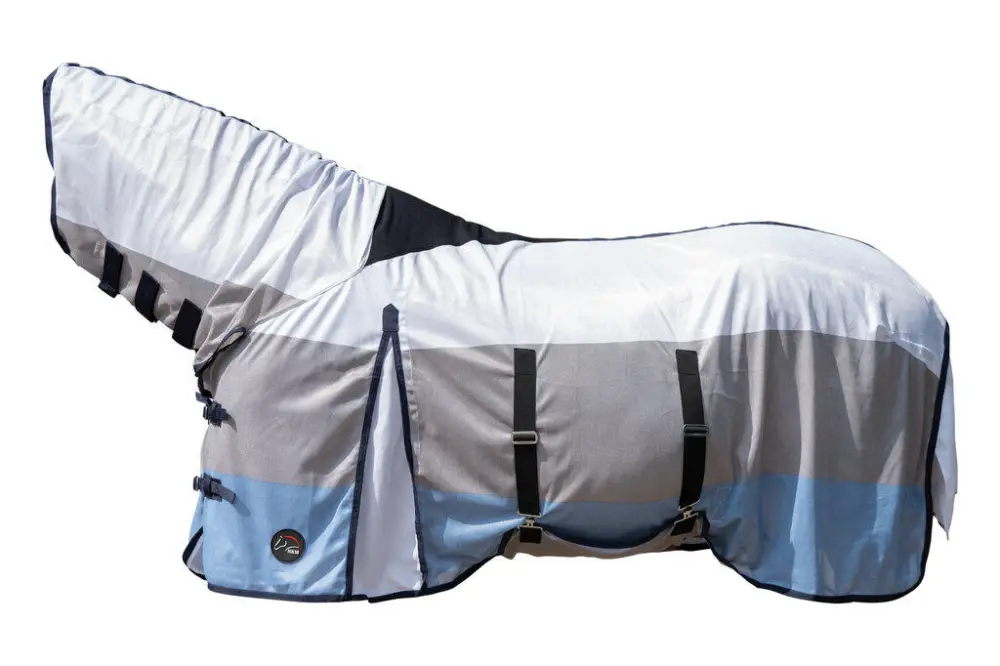 HKM Fliegendecke -Strong- mit Halsteil blau/weiß/grau, 115 cm Ausverkauf
