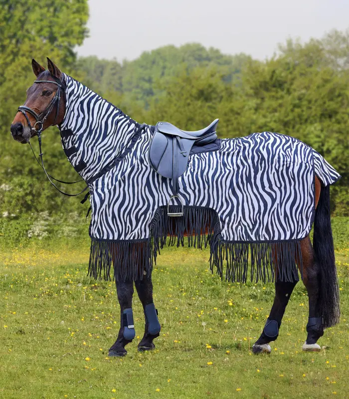 Neu Im Sortiment Waldhausen Fliegenausreitdecke Zebra mit Fransen schwarz/weiß, 115 cm
