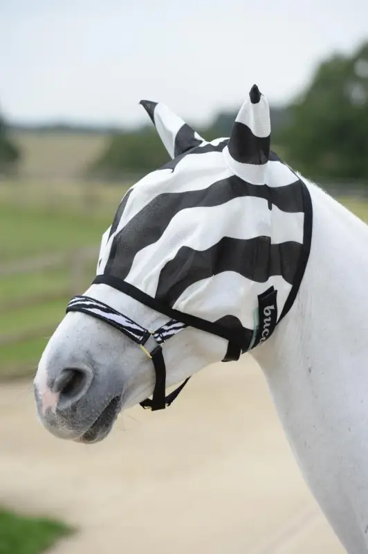 Zertifiziert Bucas Buzz-Off Zebra Fliegenmaske schwarz/weiß, 135/M