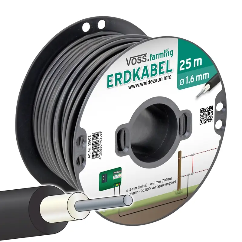 25m Hochspannungs-Zaun u. Erdkabel 1,6mm Sonderangebot