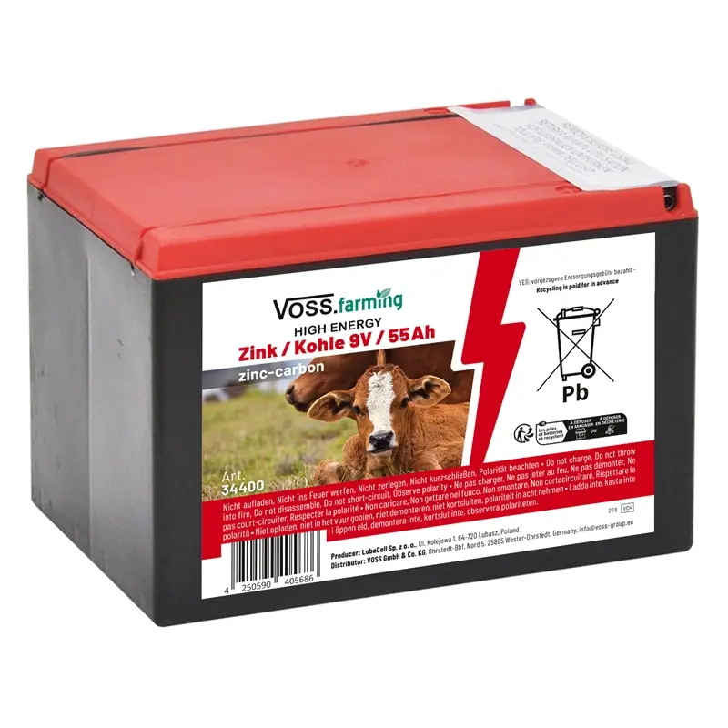 Sonderangebot VOSS.farming "ZINK KOHLE 55Ah" - 9V Weidezaunbatterie, klein