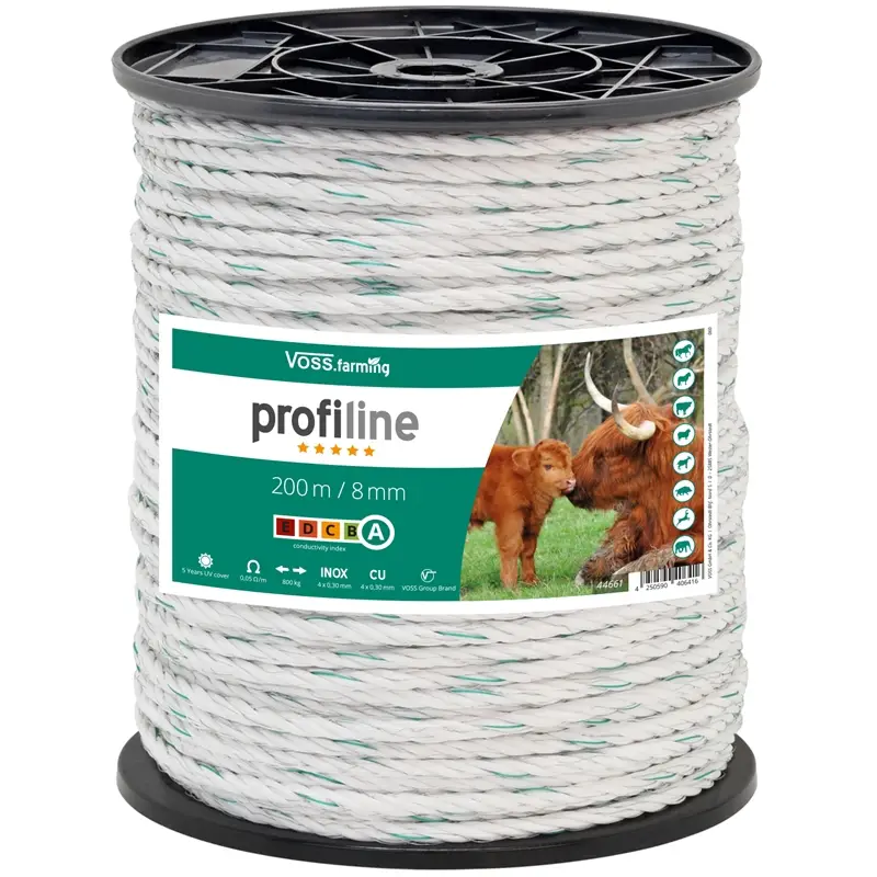Sichere Zahlung Weidezaun Seil 200m 8mm, 4x0,30 Kupfer + 4x0,3 Niro, weiß-grün 5*****