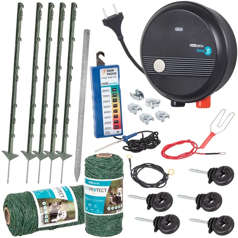 Super-Preis VOSS.pet Elektrozaun Komplettset Hunde-Katzenzaun 230V mit Elektrozaungerät VOSS.pet fenci M09, grün