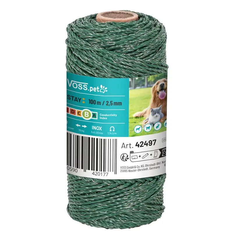 VOSS.pet Elektrozaun Litze, 100m, 3x Niro, grün Sale