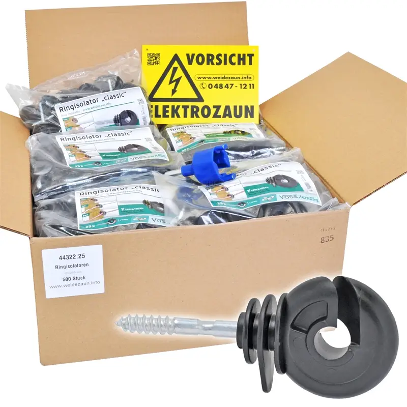Nur Heute VOSS.farming Set - 500x Ringisolator + Einschraubhilfe + Warnschild