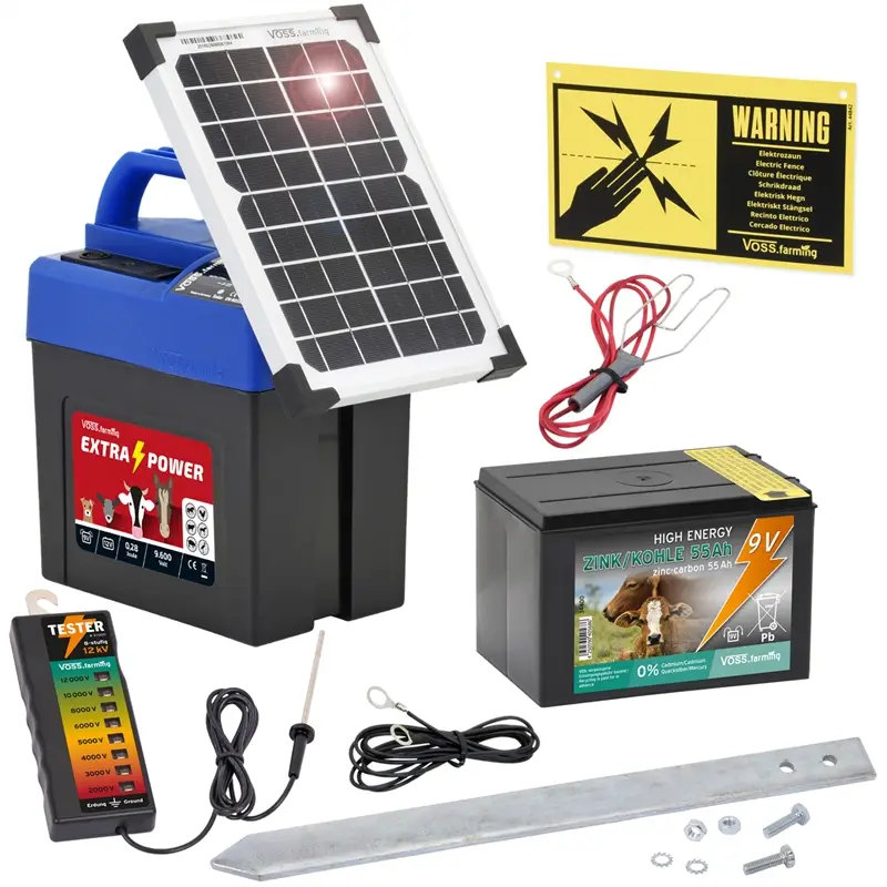 9V VOSS.farming Weidezaungerät "Extra Power 9V SOLAR" inkl. Batterie + Zaunprüfer Meistverkauft