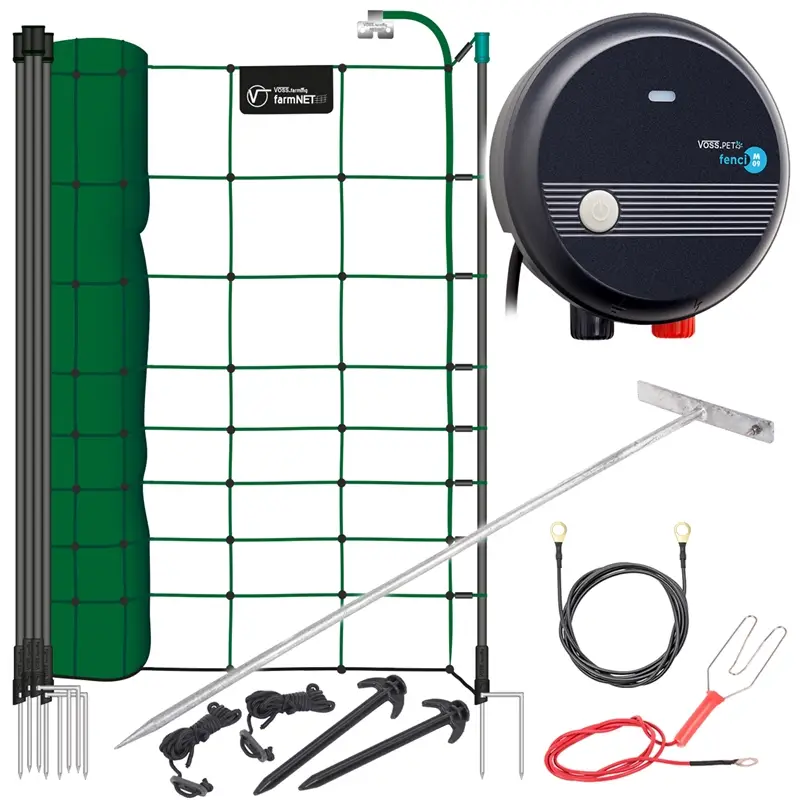 Markenprodukt VOSS.pet Hunde-Katzenzaun Komplettset - Elektronetz, Elektrozaun 50 m/108 cm mit 230 V Gerät