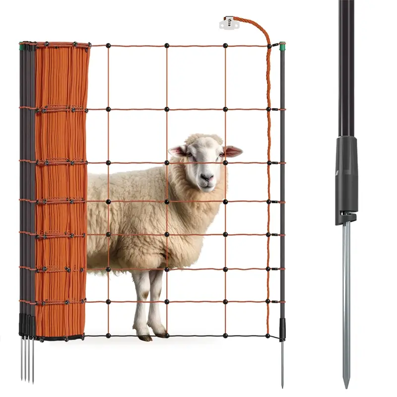 Garantierte Lieferung VOSS.farming farmNET 50m Schafnetz, Schafzaun, Elektronetz, 90cm, 14 Pfähle, 1 Spitze, orange