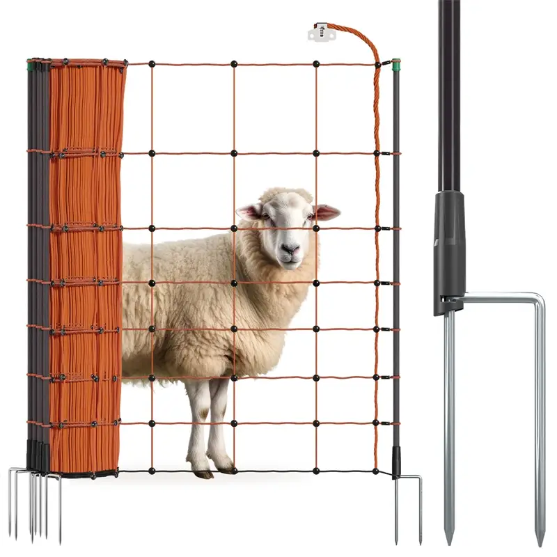 VOSS.farming farmNET 50m Schafnetz, Schafzaun, Elektronetz, 90cm, 14 Pfähle, 2 Spitzen, orange Neu Im Sortiment