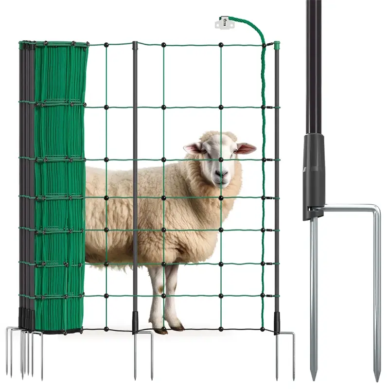 VOSS.farming farmNET+ 50m Schafnetz, Ziegennetz, Elektronetz, 90cm, 20 Pfähle, 2 Spitzen, grün Echt