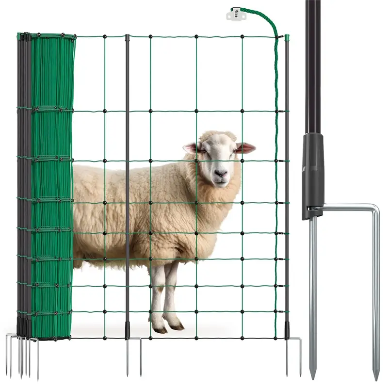 VOSS.farming farmNET+ 50m Schafnetz, Ziegennetz, Elektronetz, 108cm, 20 Pfähle, 2 Spitzen, grün Günstig