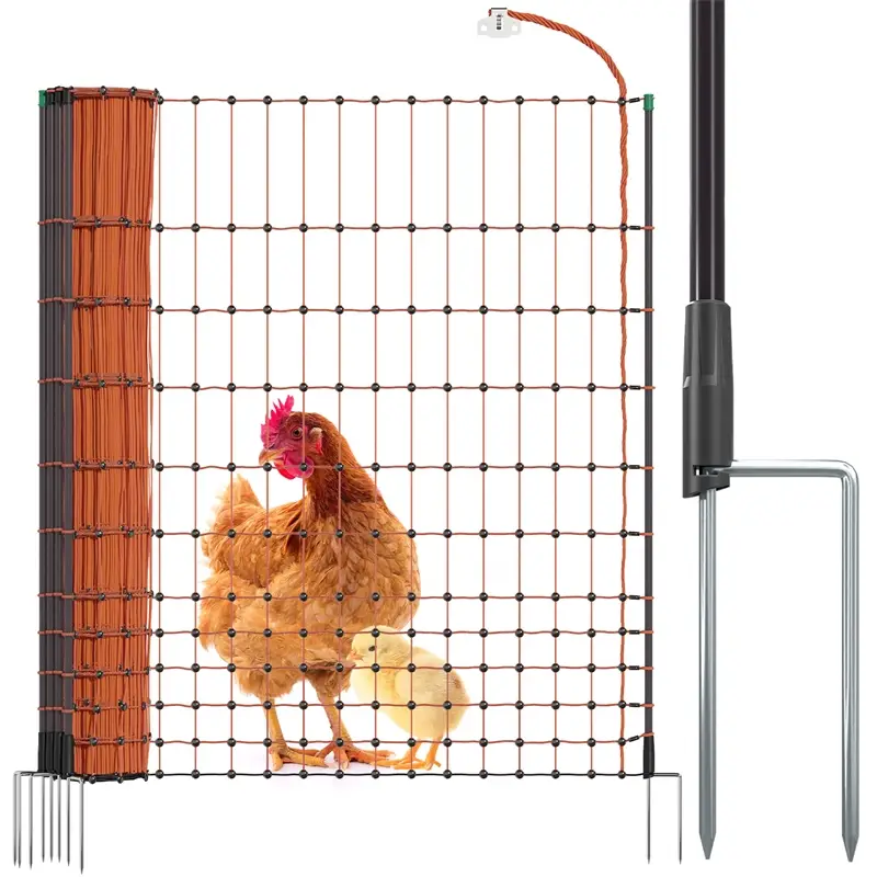 Preisknaller VOSS.farming farmNET 25m Hühnernetz, Geflügelnetz, 112cm, 9 Pfähle, 2 Spitzen, orange