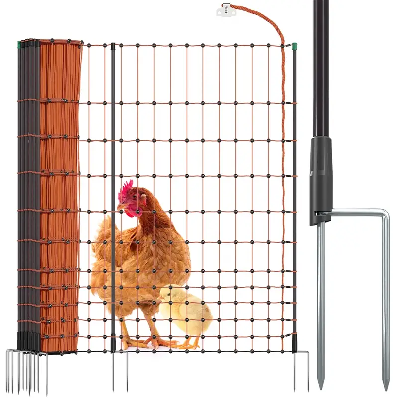 VOSS.farming farmNET+ 50m Hühnernetz, Geflügelnetz, 112cm, 20 Pfähle, 2 Spitzen, orange Direkt Vom Hersteller