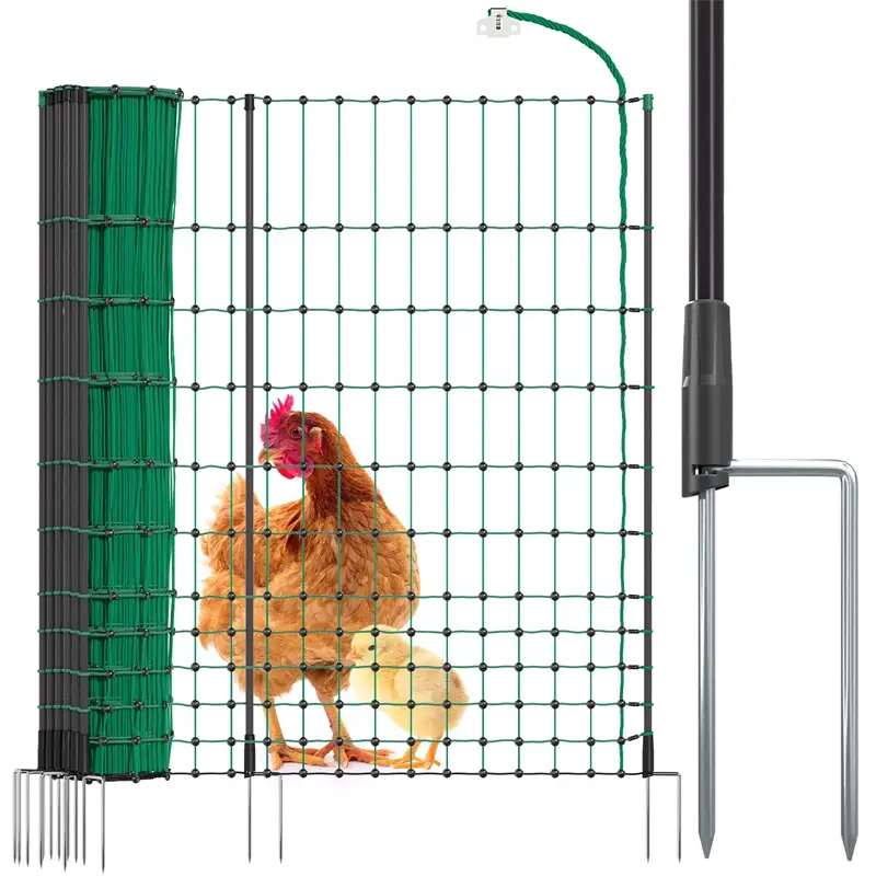 Echt VOSS.farming farmNET+ 50m Hühnerzaun, Geflügelnetz, 112cm, 20 Pfähle, 2 Spitzen, grün