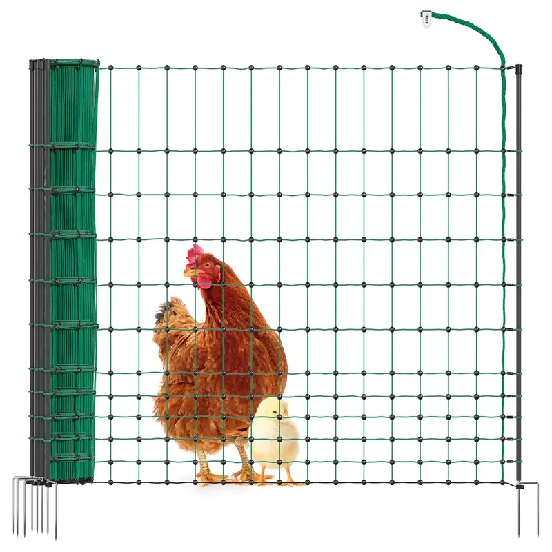 Abverkauf VOSS.farming classic 15m Hühnerzaun, Geflügelzaun, Geflügelnetz, 112cm, 6 Pfähle, 2 Spitzen, grün