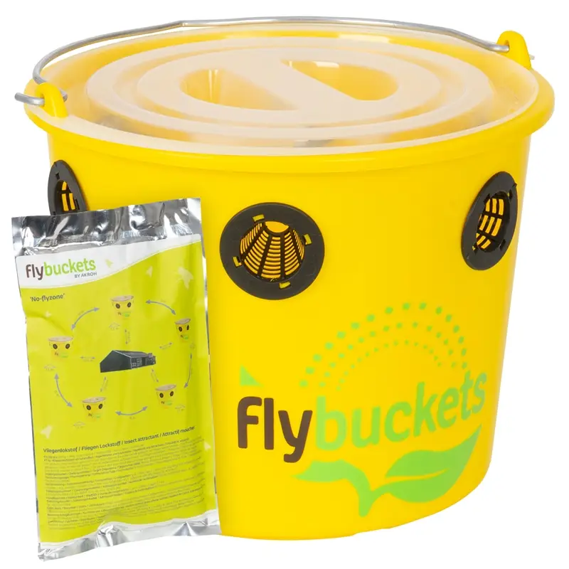 Online Kaufen SET: Flybuckets Fliegenfalle + Lockmittel 240g - Fliegenschutz für Stall & Weide