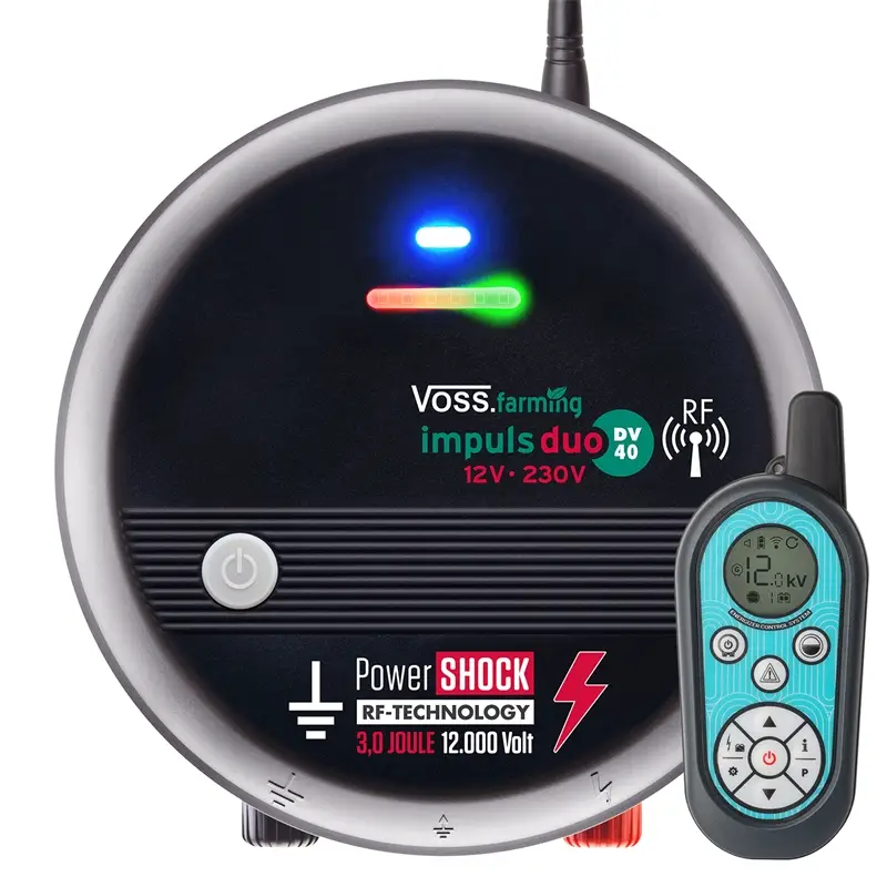 VOSS.farming "impuls duo DV40 RF" Weidezaungerät mit Fernbedienung, 12V-230V Allroundgerät Nur Für Kurze Zeit
